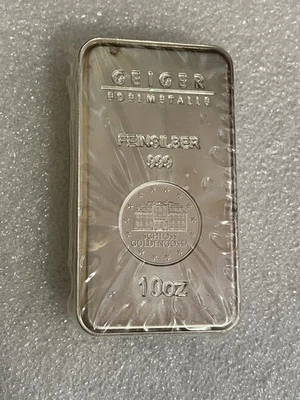 10 Oz .999 Fine Silver Bar- Geiger Edelmetalle In Orig. Plastic- Serial #A196661 - Image 1 of 4