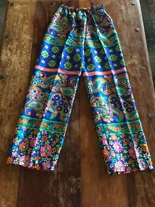 VTG 60s hippie psychedelic pants mod groovy printed high rise bright statement - Picture 1 of 6