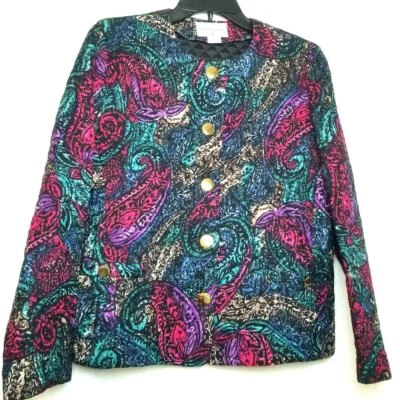 Stephen Douglas Ltd Quilted Paisley Button up Blazer Multicolor Long Slvs Sz 12 - Image 1 of 4