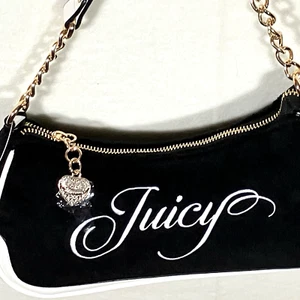 Juicy Couture Raising Star Shoulder Bag NWT Licorice Color White Strap Gold - Picture 1 of 12