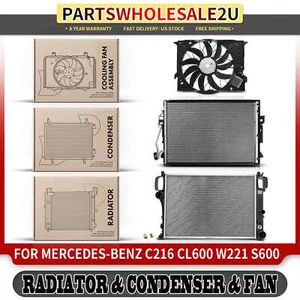 Radiator & AC Condenser & Cooling Fan Kit for Mercedes-Benz C216 W221 CL63 AMG - Picture 1 of 8