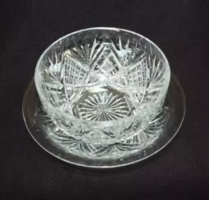 Vintage American Brilliant Cut Glass Crystal Bowl & Plate Set - Picture 1 of 12