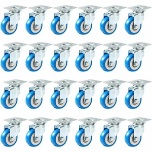 24 Stück Laufrolle Lenkplatte auf blauen Polyurethan-Rädern 2" Größe Räder - Bild 1 von 9