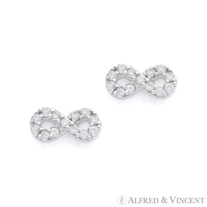 Pendientes de tachuelas con dije infinito de cristal cúbico circonio circonio circonio en plata esterlina 0,925 - Imagen 1 de 1