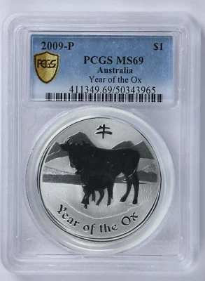 2009 AUSTRALIA QUEEN ELIZABETH II YEAR OF THE OX $1 DOLLAR PCGS MS-69 - Image 1 of 2