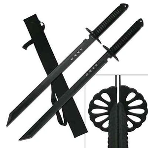 Dual Twin Ninja Short Sword Set - Full Tang Japanese Inscription Overall 28" - Picture 1 of 1