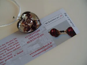 Colgante De Corazón De Vidrio Original De Murano Joyería Collar Nuevo - Imagen 1 de 9