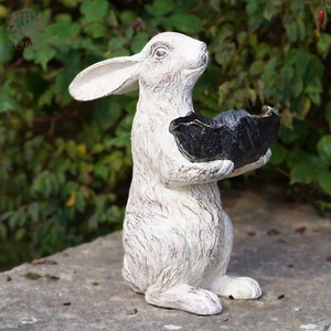 Large Hare Bird Feeder | Tall Bunny Rabbit Ornament Outdoor Garden Bath Statue - Picture 1 of 5