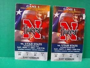 2002 Nebr. Huskers vs Utah State "250 Consecutive Sellout" Football Ticket Stubs - Picture 1 of 3