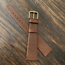 18mm Shiny Dark Brown Lizard Leather Strap with Buckle Extra Thin 7.5" AUSTRIA