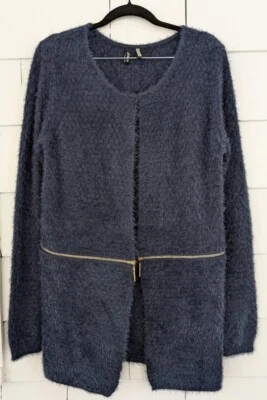 Ravel 女式小号模糊开衫毛衣 ~ 长袖拉链底部 - 蓝色 — 第 1/4 张图片