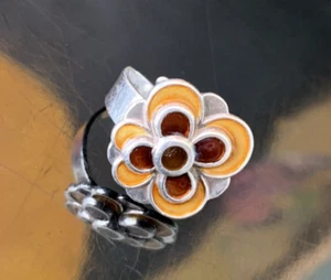 Rare David Andersen Enamel Guilloche Sterling Silver Flower Ring Norway 1960's - Picture 1 of 11