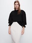 Zara Peter Pan Blouse in  Black Size small puff sleeve button back p