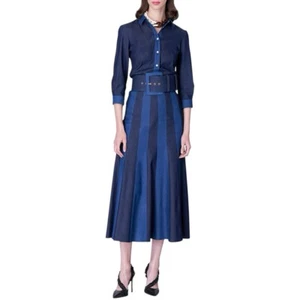 Carolina Herrera Women’s Bias Paneled Two-Tone Denim Midi Skirt Size 8 NWOT - Picture 1 of 6