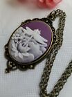 Purple Dragonfly Memory Victorian Cameo WEDDING Necklace Birthday Gift Sister Mo