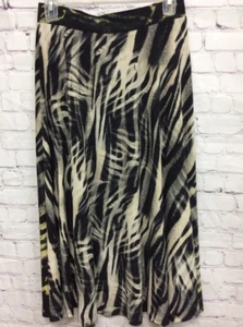 Erin London Womens A Line Skirt Black Beige Zebra Print Stretch S/M - Picture 1 of 6