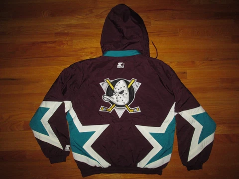 ANAHEM MIGHTY DUCKS Vtg 1990s star Starter Hoodie Hood Jacket Coat jersey M/Lrg Cover