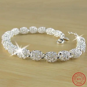 NWOT - Elegant Sterling Silver Hollow Flower Balls Bracelet - Bild 1 von 4