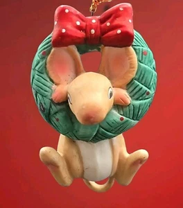 Corona de ratón vintage adorno pintado a mano cerámica sonriente 3,5" regalo Taiwán - Imagen 1 de 13