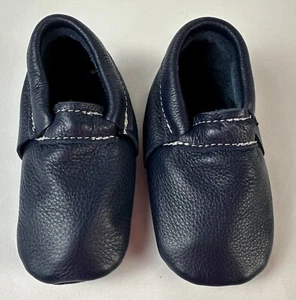 Leather Moccasin Toddler Walker Kid Shoe Jaxhoo USA 18-24M Navy w/ Rubber Bottom - Picture 1 of 10