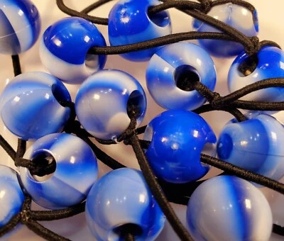 blue / white ELASTIC PONYTAIL HOLDER JUMBO BEADS GIRL HAIR SCRUNCHIE KNOCKER BAL - Image 1 of 4