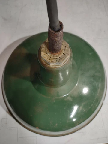 Antique Benjamin Porcelain and Enameled Factory Barn Pendant Light Cover