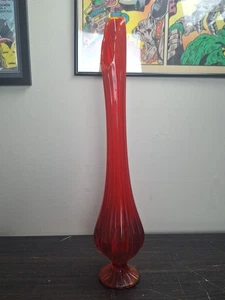VINTAGE LE SMITH ? AMBERINA SWUNG GLASS VASE 22"  - Picture 1 of 11