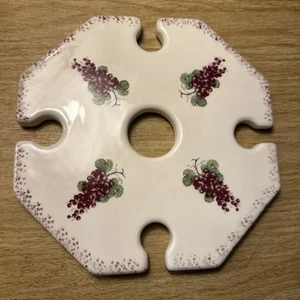 4 Slot Wine Glass Bottle Caddy 7  1/8” Grapes And Vine Purple Ceramic Studio Art - Picture 1 of 5