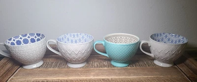 Taza de café de cerámica con patas de 14 oz en relieve 3 patrones geométricos Foto 1 de 4