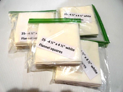 25  4 1/2" white flannel pre cut squares other sizes WE CUT, YOU SEW. FUN - Image 1 of 2