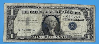STAR NOTE 1957A $1 Blue Seal Silver Certificate Serial: * 91577003 A - Image 1 of 2