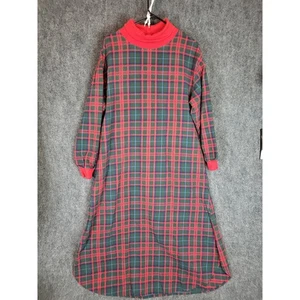 Vintage LL Bean Plaid Midi Dress Red Green Long Sleeve Mock Neck Womens Medium - Picture 1 of 8