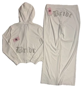 Neu mit Etikett Juicy Couture Braut Glitzer Trainingsanzug Outfit OG Jacke Hose Gr. L cremefarben Soda - Bild 1 von 19
