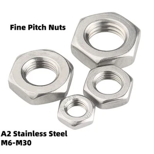 Feingewinde Sechskant Halb/Dünn/Sicherungsmuttern Metrisch M6-M30 Muttern A2 Edelstahl - Bild 1 von 11
