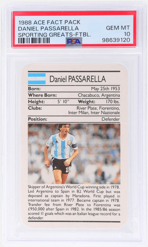1988 Ace Fact Sporting Greats футбол Даниэль Пассарелла # PSA 10 - Изображение 1 из 2