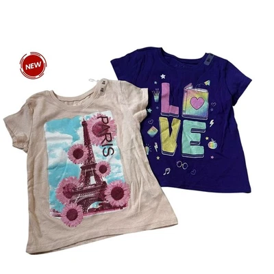 Lot of 2 The Children's Place Blue/Peach Printed T-shirt Girl's Size 4T | 71-26 - Image 1 of 4