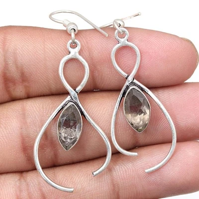 Smoky Quartz Gemstone Handmade Silver Jewelry Earrings 1.5'' — 第 1/4 张图片