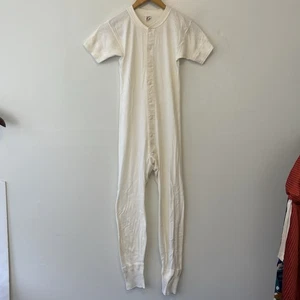 Vintage Hanes weißer Union Anzug 100% gekämmte Baumwolle Gr. 38 Kofferraum 64 Rückenklappe  - Bild 1 von 6