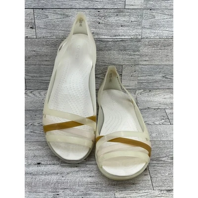 Crocs желе плоскостях женщин размер 8 прозрачный бежевый золотой с ремешками балетные туфли - Изображение 1 из 4