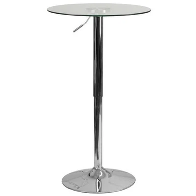 Mesa de Bar Ajustable Altura Superior Vidrio Redonda 23.5" Flash Furniture en Cromo Foto 1 de 4