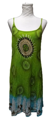 Sacred Threads Embroidered Green Blue Mini Shift Dress One Size Boho Bohemian - Image 1 of 4