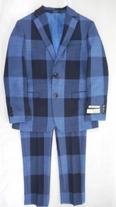 Chicos T.O. Chaqueta y pantalones grandes a cuadros azul marino profundo 2 piezas traje ajustado tallas 8-16 - Imagen 1 de 9