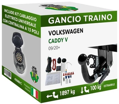 Gancio Orizzontale Estraibile Volkswagen CADDY V FURGONE Dal 20 Centralina 13P - Immagine 1 di 4