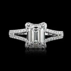 14k White Gold Ring Wedding Lab Grown Emerald 2.8 Carat IGI Certified Diamond - Picture 1 of 10