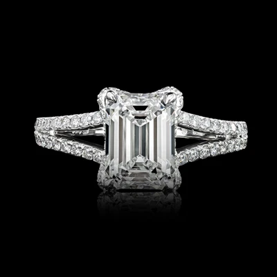 14k White Gold Ring Wedding Lab Grown Emerald 2.8 Carat IGI Certified Diamond - Image 1 of 4