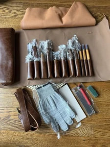 Juego de herramientas para tallar madera Kit de talla de lujo Estuche de cuero Marrón - Imagen 1 de 10