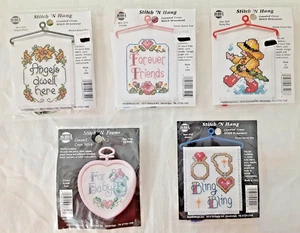 Lot of 5 NMI Stitch 'N Hang Cross Stitch Sewing Kits Baby / Friends / Angels (8) - Afbeelding 1 van 2