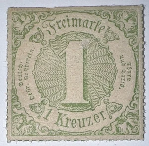 TRAVELSTAMPS: 1859 THURN AND TAXIS, 1 KREUZER, MINT ORIGINAL GUM NH - Picture 1 of 7