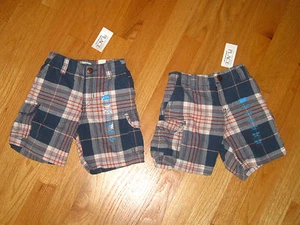 Twin boys TCP Blue White Orange Stripe Plaid Cargo shorts NWT 18m - Bild 1 von 5