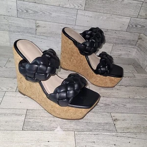 Juliet Holy Damen-Keilsandalen Größe 5,5 schwarz Slipper geflochtenes Plateau neu mit Etikett - Bild 1 von 8